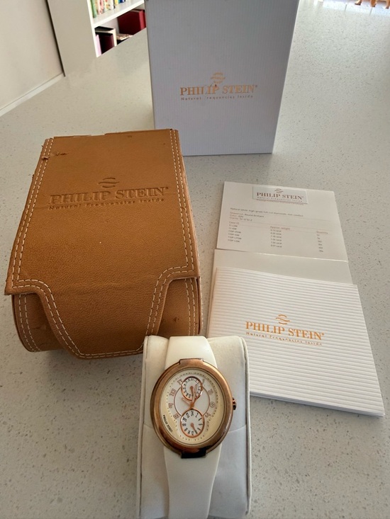 Philip Stein White Strap Watch with Rose Gold-Tone Bezel main image 3